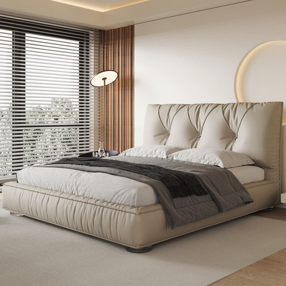 Harriet Calf Leather High Headboard Modern Bed Frame King Size Luxxi Home