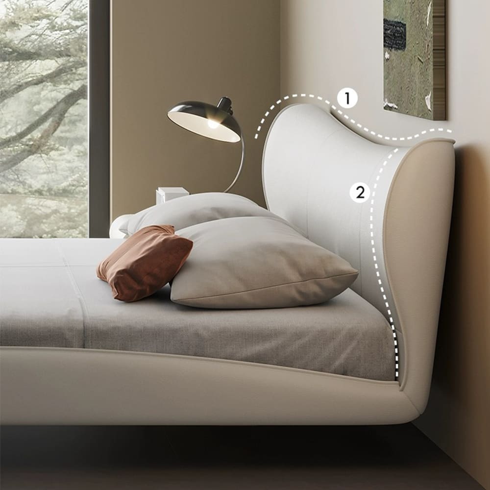 Edwin Curved Headboard Calf Leather Floating Bed Frame– Luxxi Home