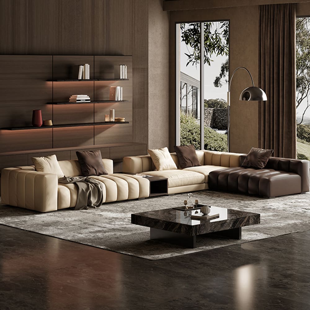 Iris Calf Leather MultiSeater Sectional Sofa LShape Couch Luxxi Home