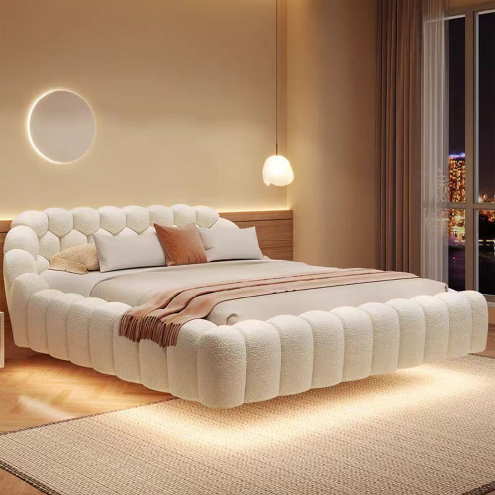 Shell Bubble Bed Lora Boucle Bubble Headboard Floating Bed Frame– Luxxi Home