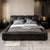 Melody Calf Leather Modern Upholstered Headboard Bed Frame Queen Size
