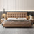 Randy Grid Shaped Headboard Calf Leather Bed Frame King Size